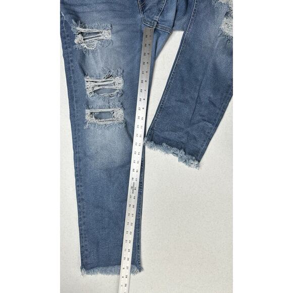 Kancan Jeans Womens 16 Straight Ankle Blue Denim Distressed Fray 90s Grunge - Picture 11 of 13